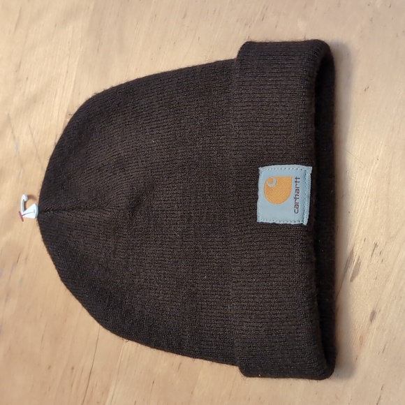 Carhartt Chocolate Brown Ribbed Carhartt Logo Winter Hat One size - Picture 2 of 4